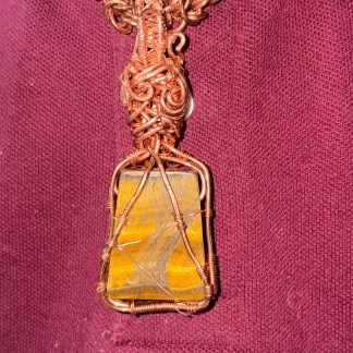 Byzantine Copper Chain with Wire Wrapped Tiger’s Eye Pendant
