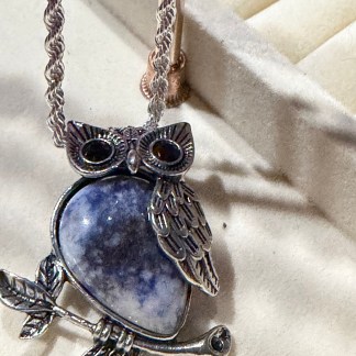 Silver Rope chain with Lapis Lazuli Owl Pendant