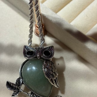 Silver Rope chain with Aventurine Owl Pendant